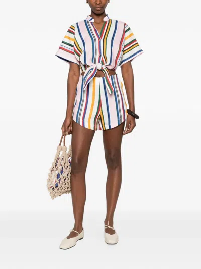 Cala De La Cruz Bahamas Striped High-waist Shorts In Multi