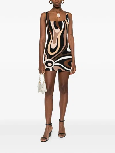 Pucci Square-neck Print Mini Dress In Multi