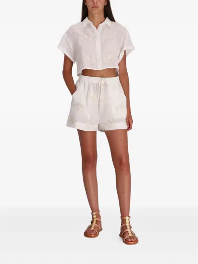 Benaras By Citrus Palm-tree Linen Shorts In Neutral