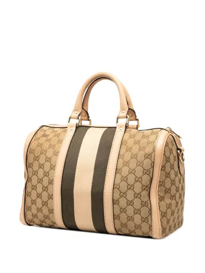 Pre-owned Gucci 2000-2015 Medium Gg Canvas Web Joy Boston Bag Satchel In Brown