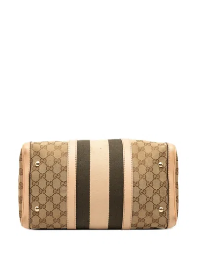 Pre-owned Gucci 2000-2015 Medium Gg Canvas Web Joy Boston Bag Satchel In Brown