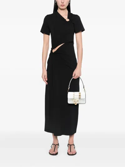 Pre-owned Fendi 2010-2025 Versace Vitello Seta Fendace Mini Brooch Baguette Satchel In White