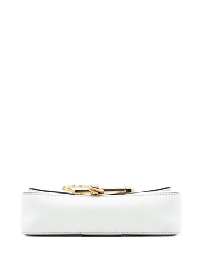 Pre-owned Fendi 2010-2025 Versace Vitello Seta Fendace Mini Brooch Baguette Satchel In White