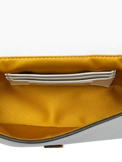 Pre-owned Fendi 2010-2025 Versace Vitello Seta Fendace Mini Brooch Baguette Satchel In White