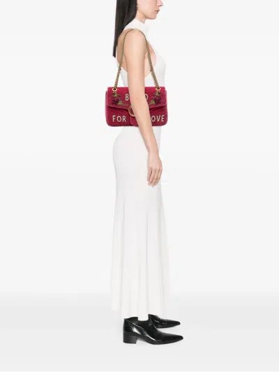 Pre-owned Gucci 2016-2025 Large Gg Marmont Matelasse Velvet Embroidered Blind For Love Shoulder Bag In Pink