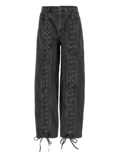 Rotate Birger Christensen Lacing Trousers Elastic Waistband Side Pockets In Black