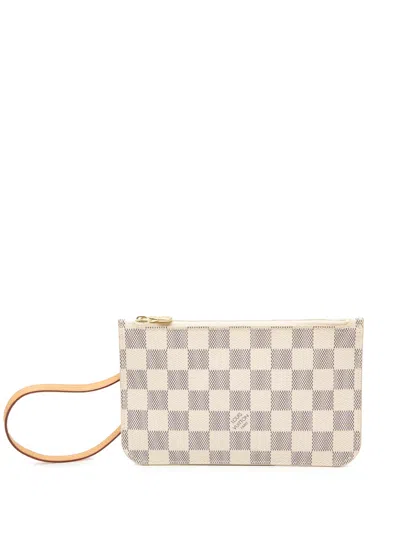Pre-owned Louis Vuitton 2016 Damier Azur Neverfull Pm Pouch In White