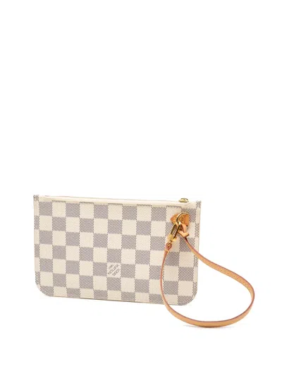Pre-owned Louis Vuitton 2016 Damier Azur Neverfull Pm Pouch In White