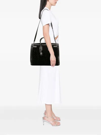 Pre-owned Saint Laurent 2019 Large Shearling Sac De Jour Satchel In Black