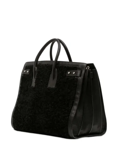 Pre-owned Saint Laurent 2019 Large Shearling Sac De Jour Satchel In Black