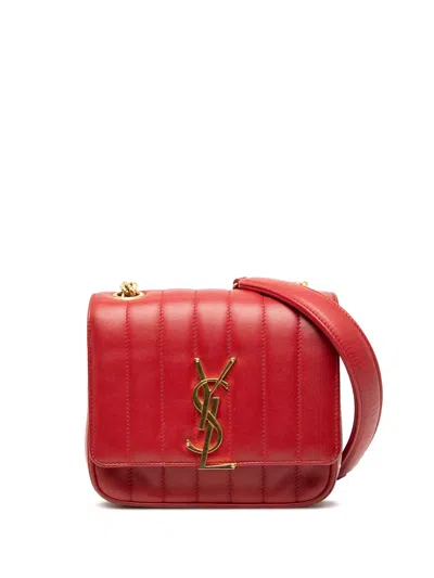 Pre-owned Saint Laurent 2018 Small Lambskin Monogram Vicky Chain Bag Crossbody Bag In Red