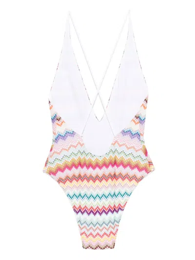 Missoni Zigzag-pattern Cross-back Swimsuit In Multi