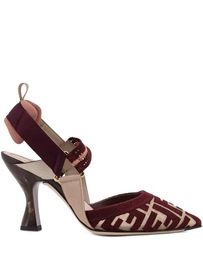 Fendi Burgundy Ff Fabric High-heeled Slingbacks In Brown