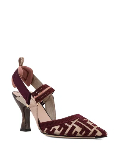 Fendi Burgundy Ff Fabric High-heeled Slingbacks In Brown