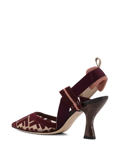 Fendi Burgundy Ff Fabric High-heeled Slingbacks In Brown