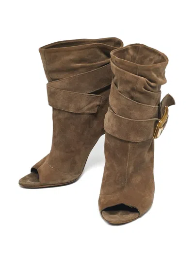 Pre-owned Burberry Open-toe Buckle Boots In Brown