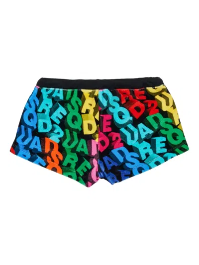 Dsquared2 Drawstring Graphic-pattern Shorts In Black