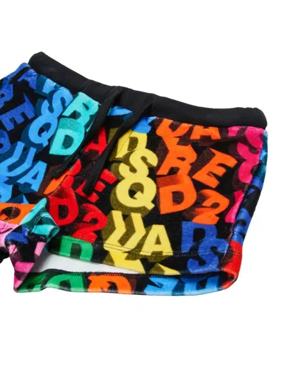 Dsquared2 Drawstring Graphic-pattern Shorts In Black