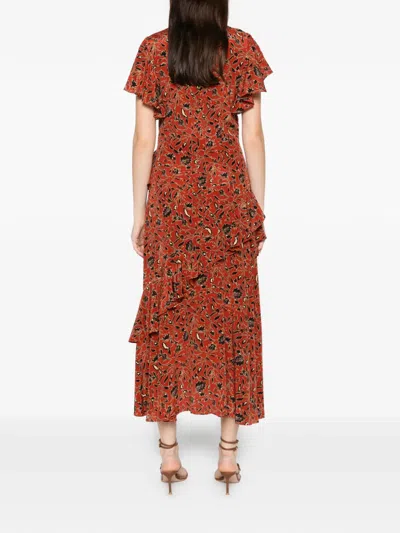 Ulla Johnson Amaia Ruffled Floral Midi Dress In Brown