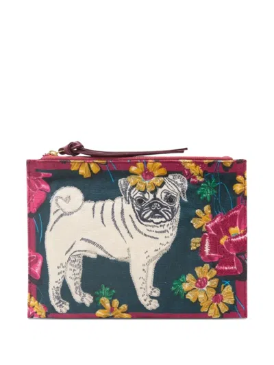 Inoui Editions Dog Floral Clutch Bag In Green