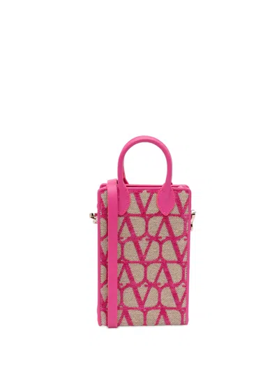 Pre-owned Valentino Garavani 2018-2025 Leather Trimmed Toile Iconographe Satchel In Brown