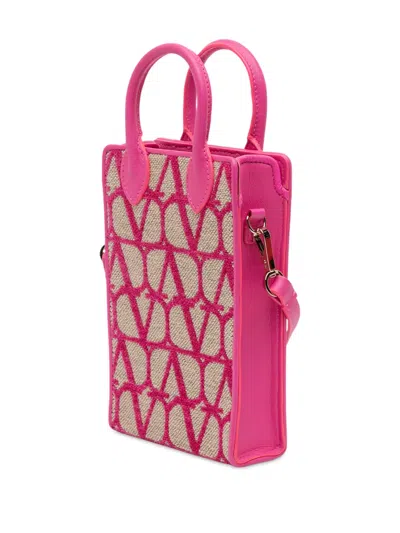 Pre-owned Valentino Garavani 2018-2025 Leather Trimmed Toile Iconographe Satchel In Brown