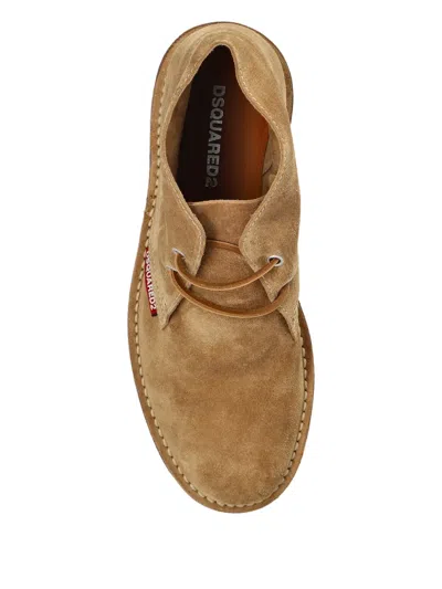 Dsquared2 Men Beige Laced-up Shoes With Logo Patch On The Side In Suede Man In Brown