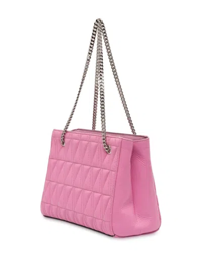 Pre-owned Versace 2000-2025 Quilted Leather Virtus Tote Bag In Pink