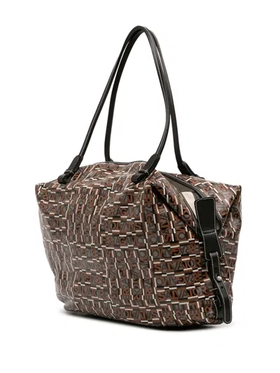 Pre-owned Ferragamo 2000-2025 Gancini Coated Canvas Tote Bag In Brown