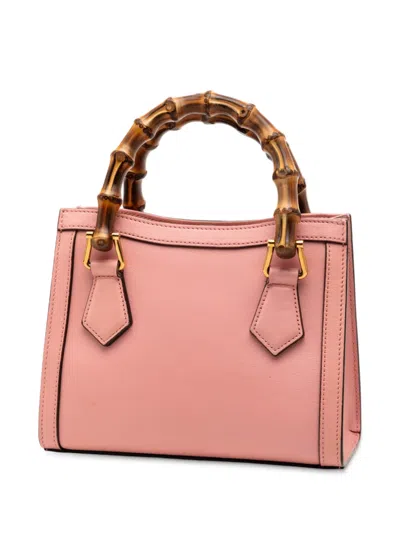 Pre-owned Gucci 2016-2025 Mini Calfskin Bamboo Diana Satchel In Pink