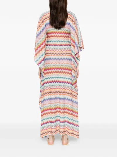 Missoni Long Caftan Cover-up With Micro Pixel-effect Zigzag Pattern In Multi
