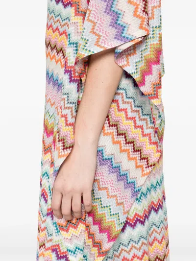 Missoni Long Caftan Cover-up With Micro Pixel-effect Zigzag Pattern In Multi
