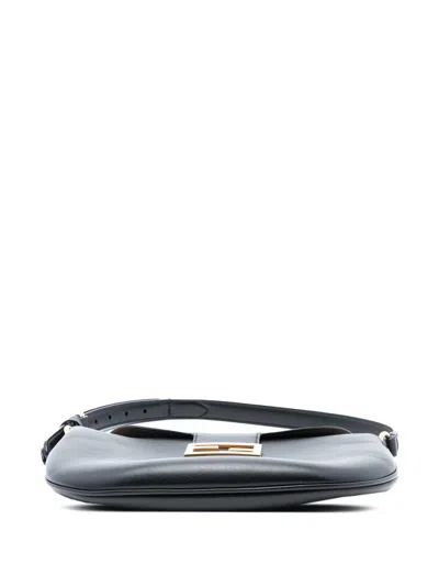 Pre-owned Fendi 2010-2025 Small Leather Croissant Hobo Bag In Black