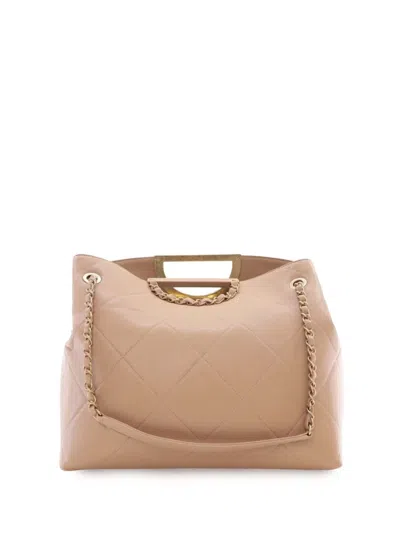 Pre-owned Chanel 2019 Quilted Caviar A Real Catch Shopping Tote Satchel In Brown