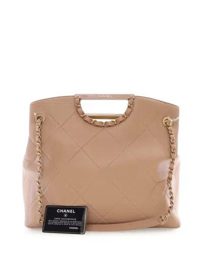 Pre-owned Chanel 2019 Quilted Caviar A Real Catch Shopping Tote Satchel In Brown