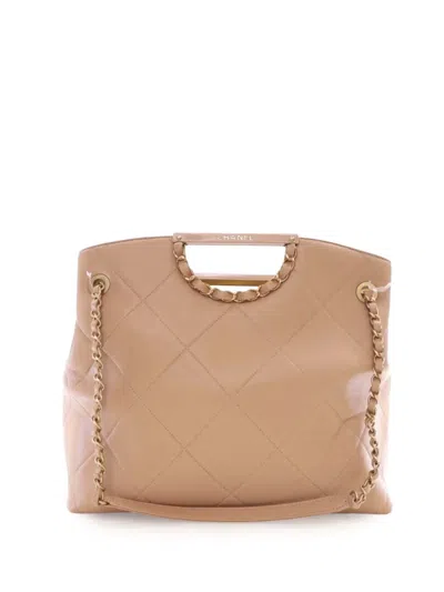 Pre-owned Chanel 2019 Quilted Caviar A Real Catch Shopping Tote Satchel In Brown