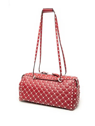 Pre-owned Valentino Garavani 2000-2017 Lambskin Free Rockstud Spike Shoulder Bag In Red