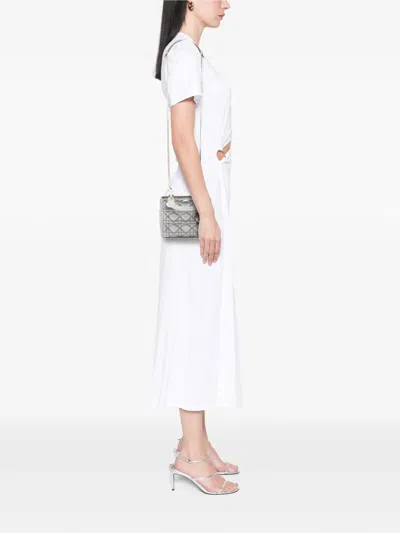 Pre-owned Dior 2018 Mini Metallic Lambskin Cannage Lady  Satchel In Silver