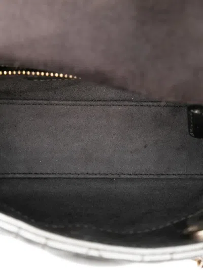 Pre-owned Dior 2018 Mini Metallic Lambskin Cannage Lady  Satchel In Silver