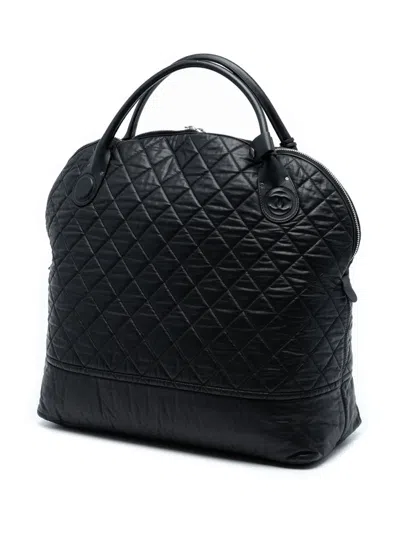 Pre-owned Chanel 2011 Xl Quilted Coated Canvas Horizontal Sport Weekender Travel Bag In Black