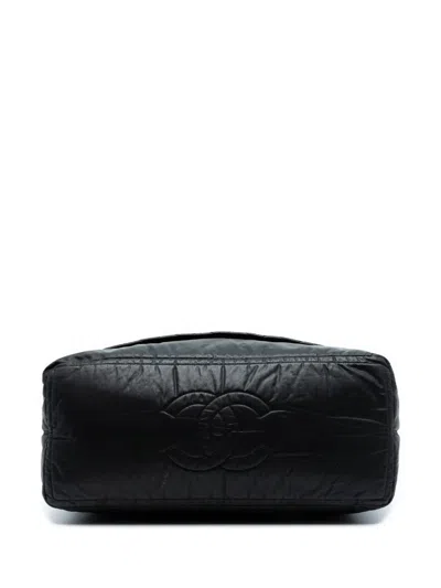 Pre-owned Chanel 2011 Xl Quilted Coated Canvas Horizontal Sport Weekender Travel Bag In Black