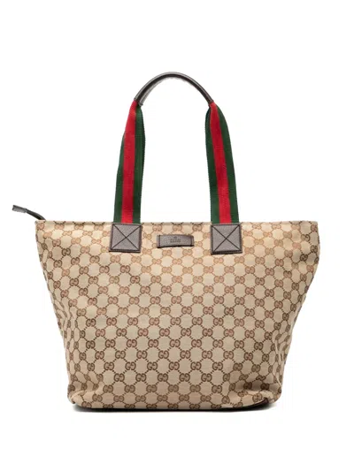 Pre-owned Gucci 2000-2015 Gg Canvas Web Tote Bag In Brown
