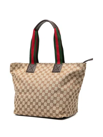 Pre-owned Gucci 2000-2015 Gg Canvas Web Tote Bag In Brown