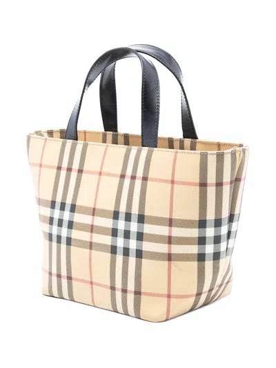 Pre-owned Burberry 2000-2017 Mini House Check Canvas Tote Bag In Brown