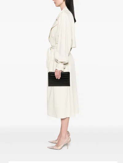 Pre-owned Saint Laurent 2016 Crocodile Embossed Leather Zipped Tablet Holder Clutch Bag In Black