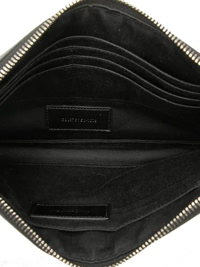 Pre-owned Saint Laurent 2016 Crocodile Embossed Leather Zipped Tablet Holder Clutch Bag In Black