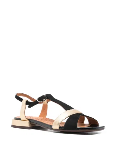 Chie Mihara T-strap Metallic-effect Flat Sandals In Black