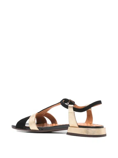 Chie Mihara T-strap Metallic-effect Flat Sandals In Black