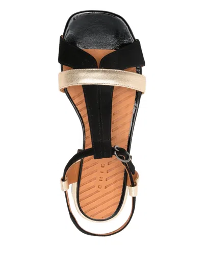 Chie Mihara T-strap Metallic-effect Flat Sandals In Black