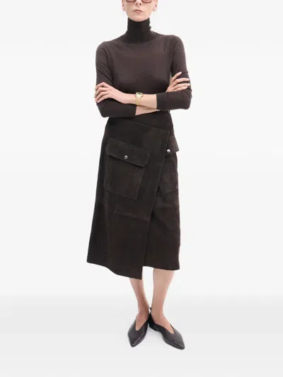 Co Collection Suede Midi Skirt In Brown